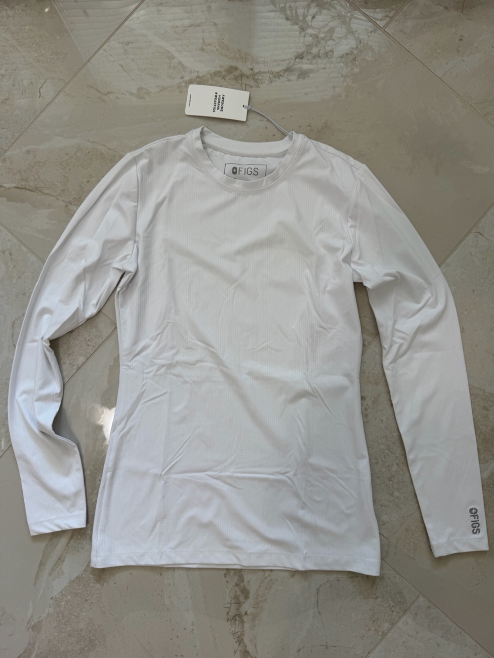 FIGS Long-Sleeve White Crew Neck Shirt